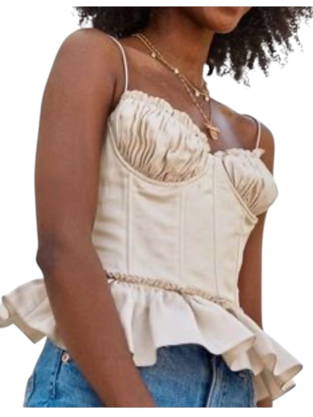 Brock Collection X H&M linen blend ruffle trim corset top size Large